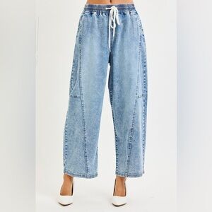 Light Wash Denim Wide Leg Drawstring Pants Risen NWOT
